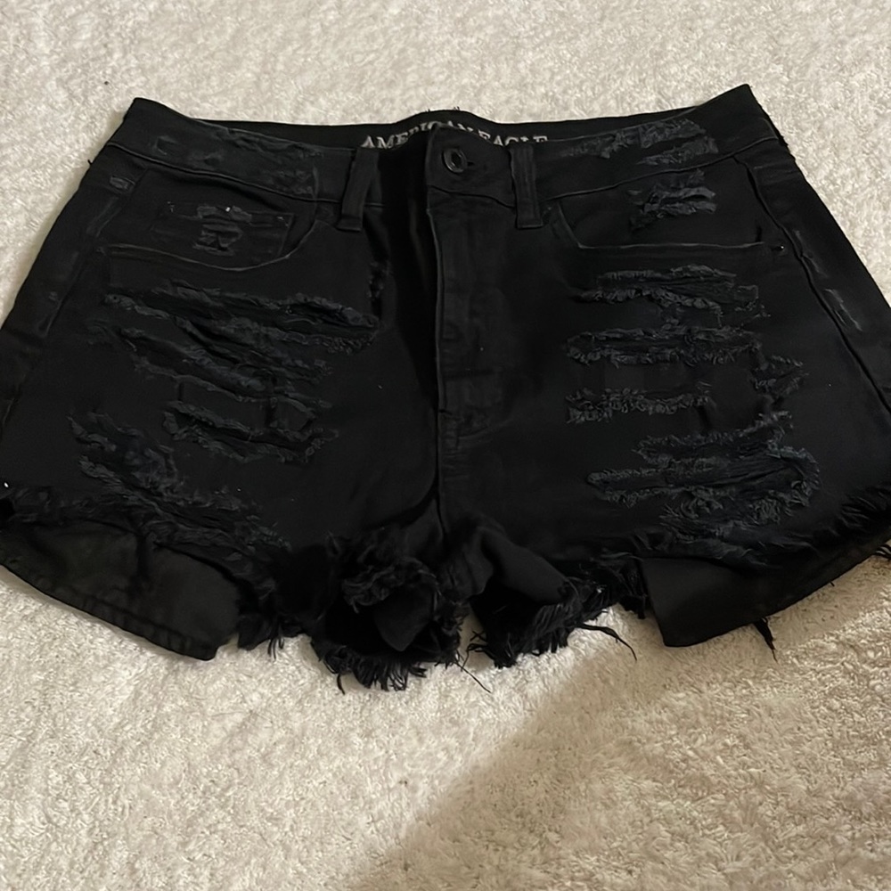 Stretch ripped black jeans shorts